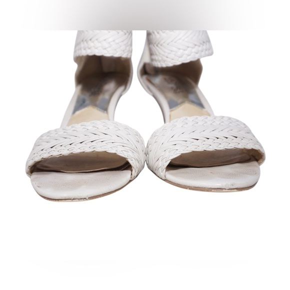 Michael Kors White Woven Leather Ankle Strap Slingback Stiletto Pumps, Size 8 - Picture 3 of 11